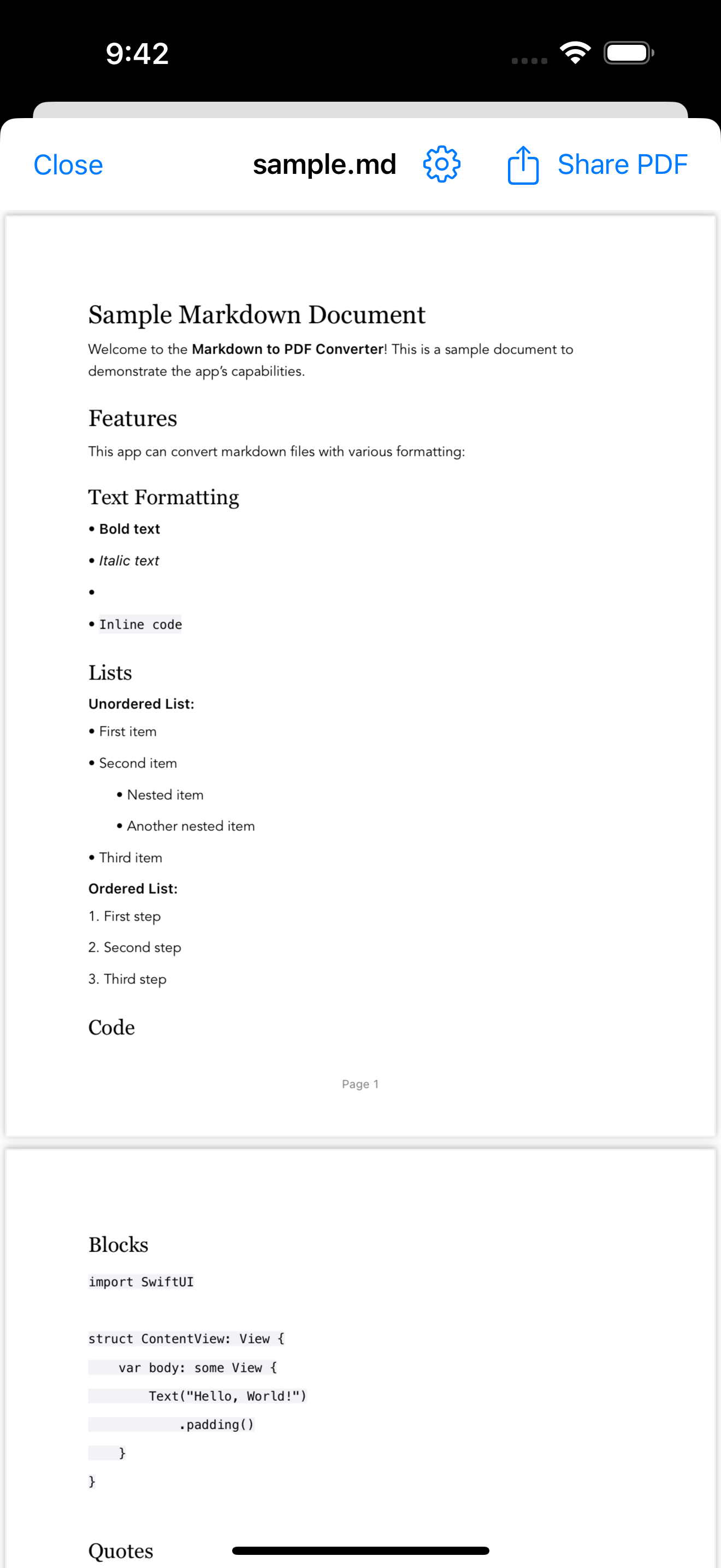 Markdown to PDF Screenshot 2